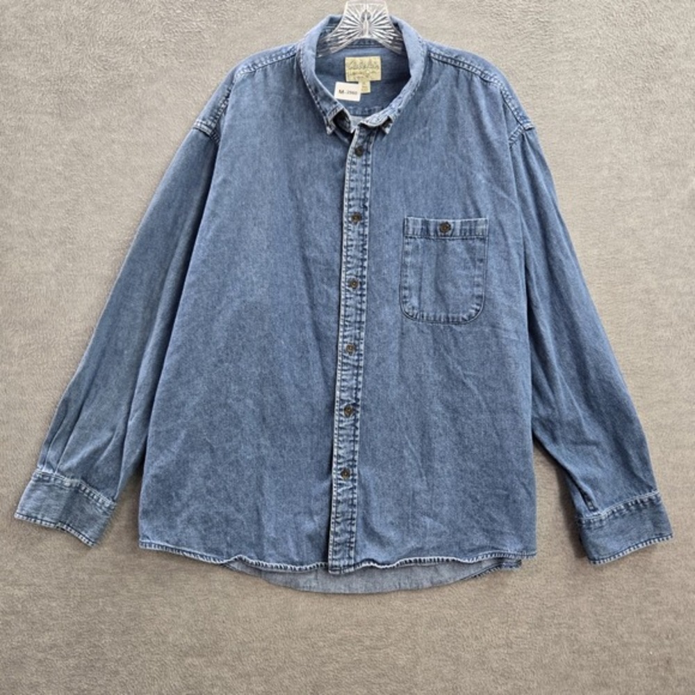 Cabela's Men Button Up Shirt XL Blue‎ Denim Long Sleeve Cotton